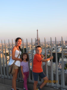 Idil, Emre and Pelin enjoying the view of the Eiffel Tower