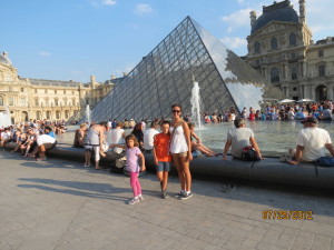 Posing in front of the pyramid. 
